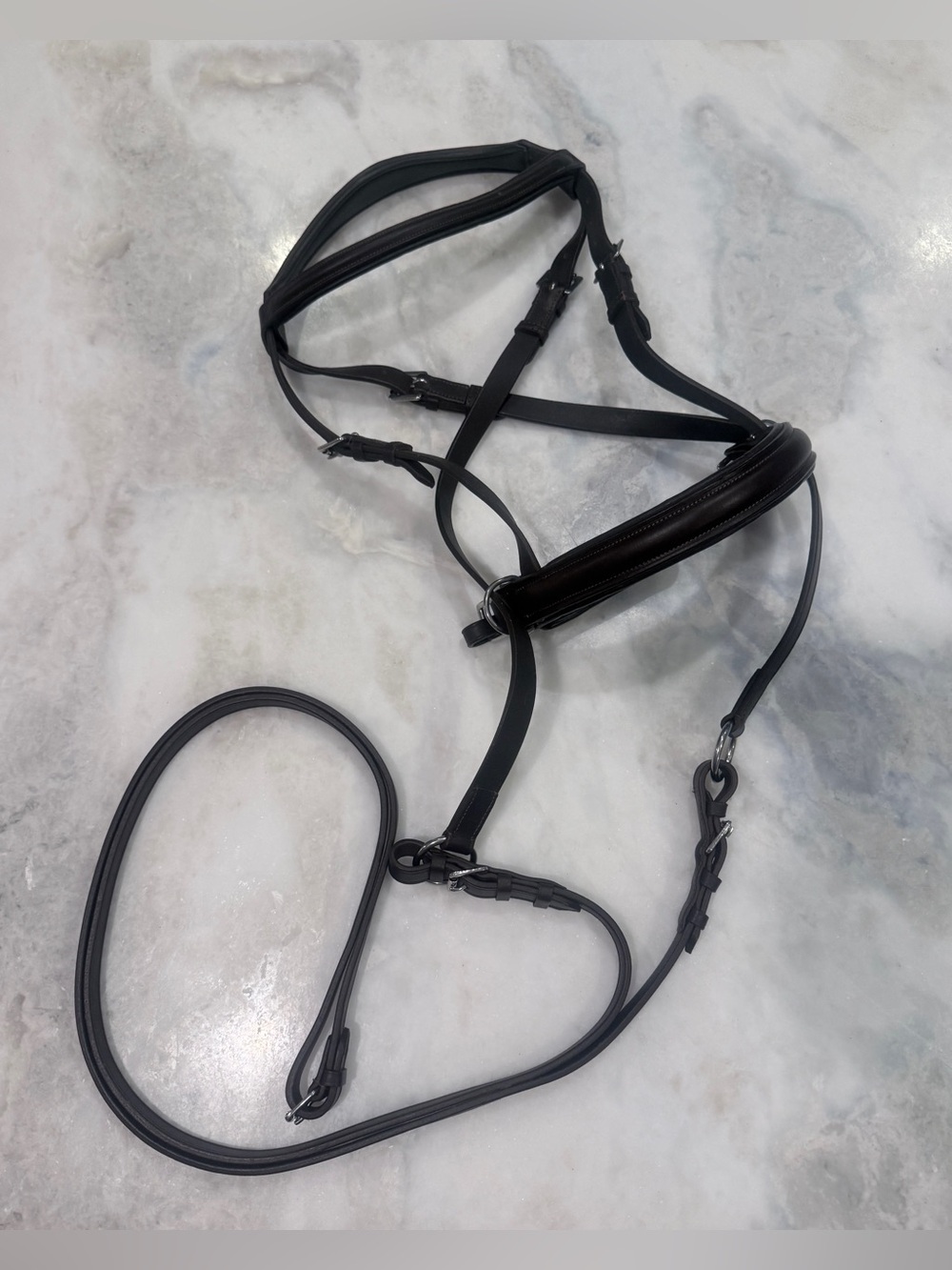 NEW Genuine Leather Bitless Pony Bridle Crossunder w/Reins Dark Brown